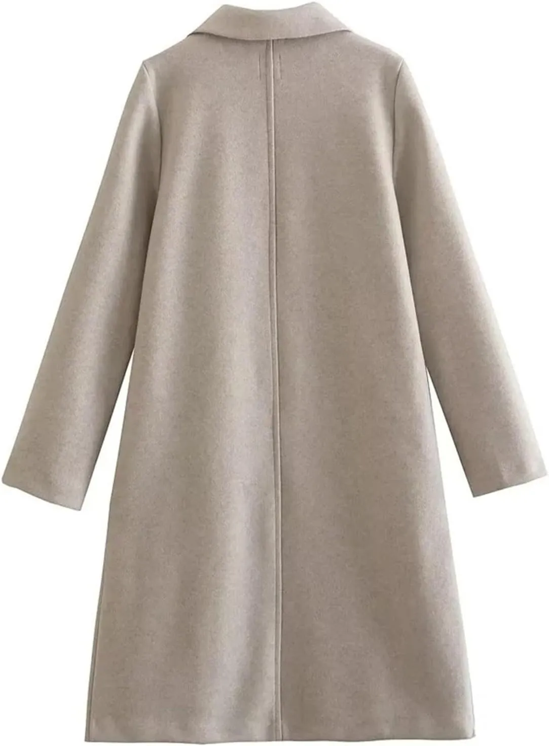 Akklian Women's Winter Wool Coat Casual Notch Lapel Open Front Pea Coat Classic Warm Midi Jacket Fashion Trench Coat Overcoat