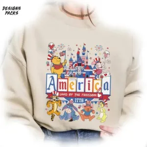 American Freedom Independence Day Cartoon Winnie The Pooh 4th Of July PNG Design