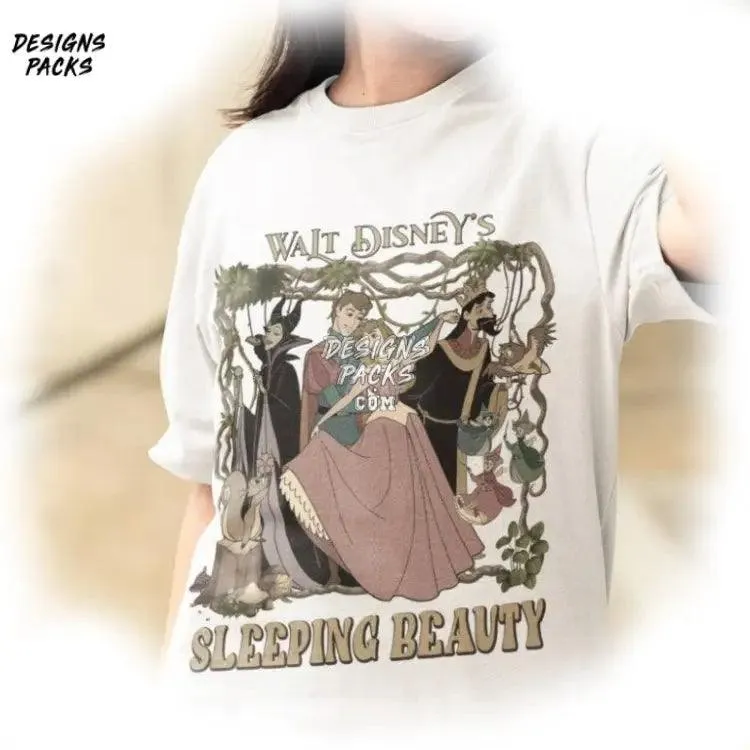 Aurora Princess Villains Maleficent Aurora Princess Retro Cartoon Sleeping Beauty Squad PNG Design
