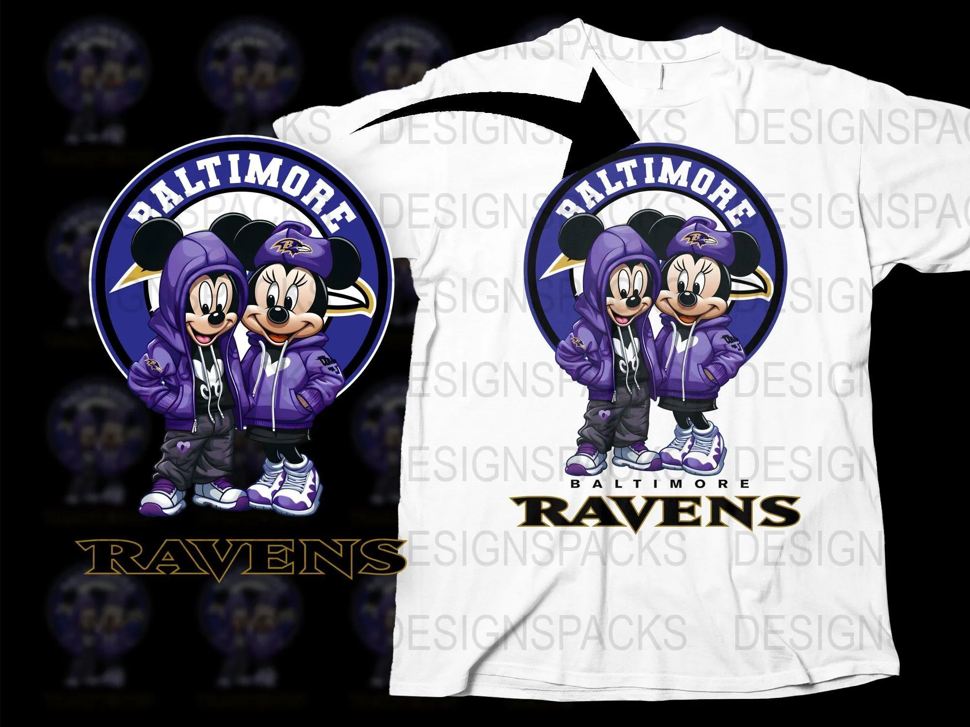 Baltimore Ravens Mickey and Minnie NFL Logo Png Digital Download