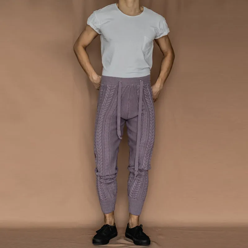 Casual style retro slim knitted wool pants