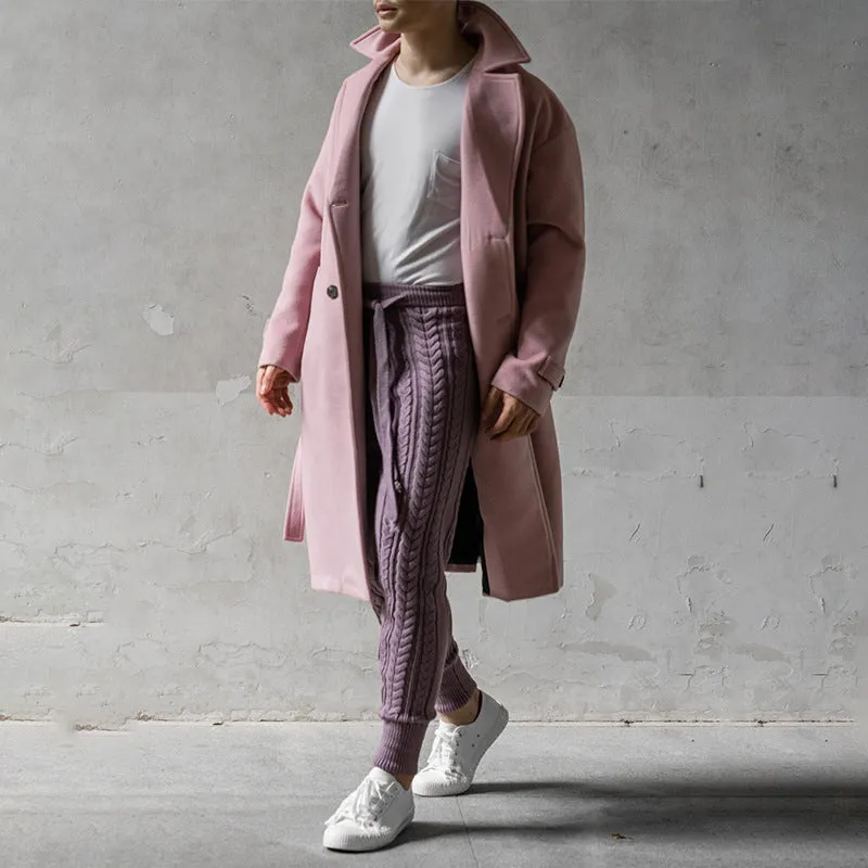 Casual style retro slim knitted wool pants