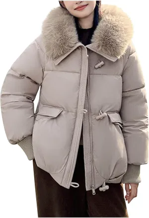 Coats for Women Trendy Puffer Jacket Winter Fuzzy Lapel Quilted Coats Cozy Warm Thick Down Jacket Puffy Outerwear