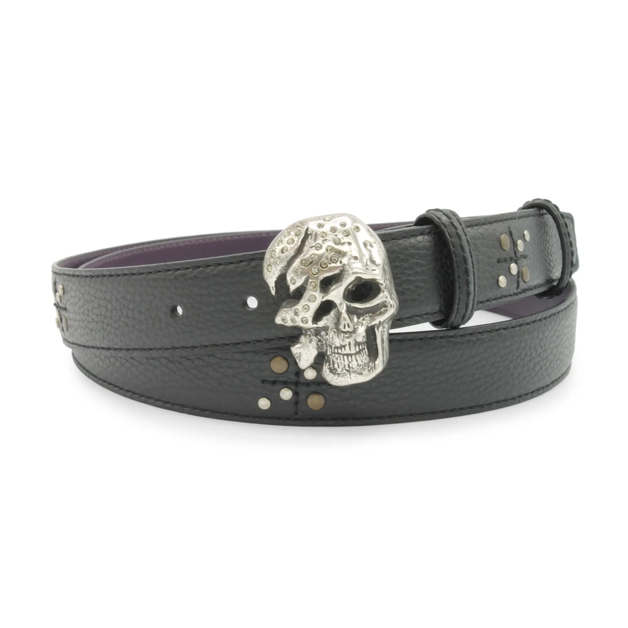 Crawford Narrow Black Cross Stud Skull Belt