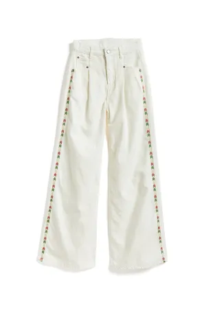 Embroidered Side Pleated Leg Pant