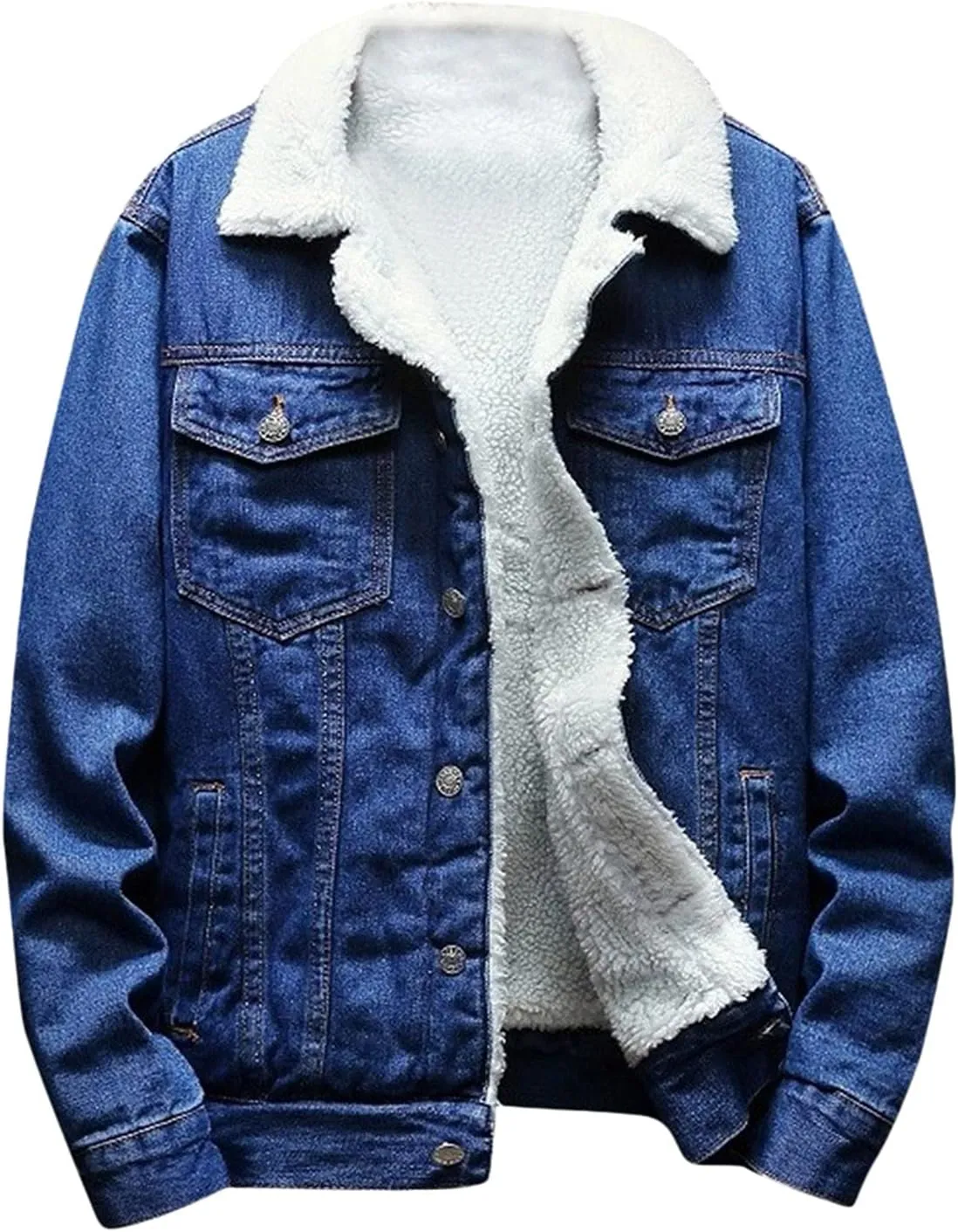 Fleece Lined Jean Jacket Mens Lapel Sherpa Denim Jackets Casual Winter Thermal Thicken Crop Trucker Jacket Coats