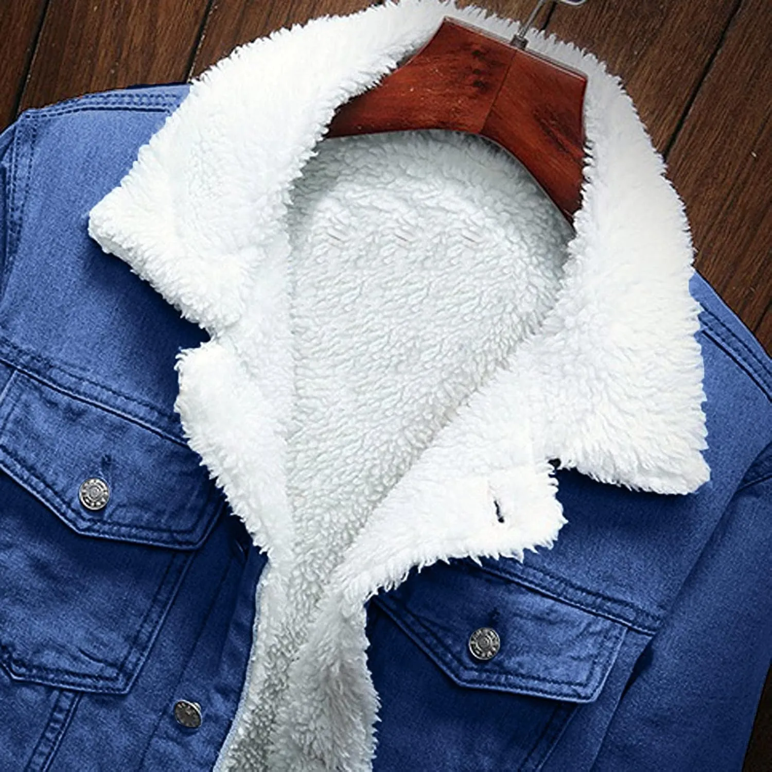 Fleece Lined Jean Jacket Mens Lapel Sherpa Denim Jackets Casual Winter Thermal Thicken Crop Trucker Jacket Coats