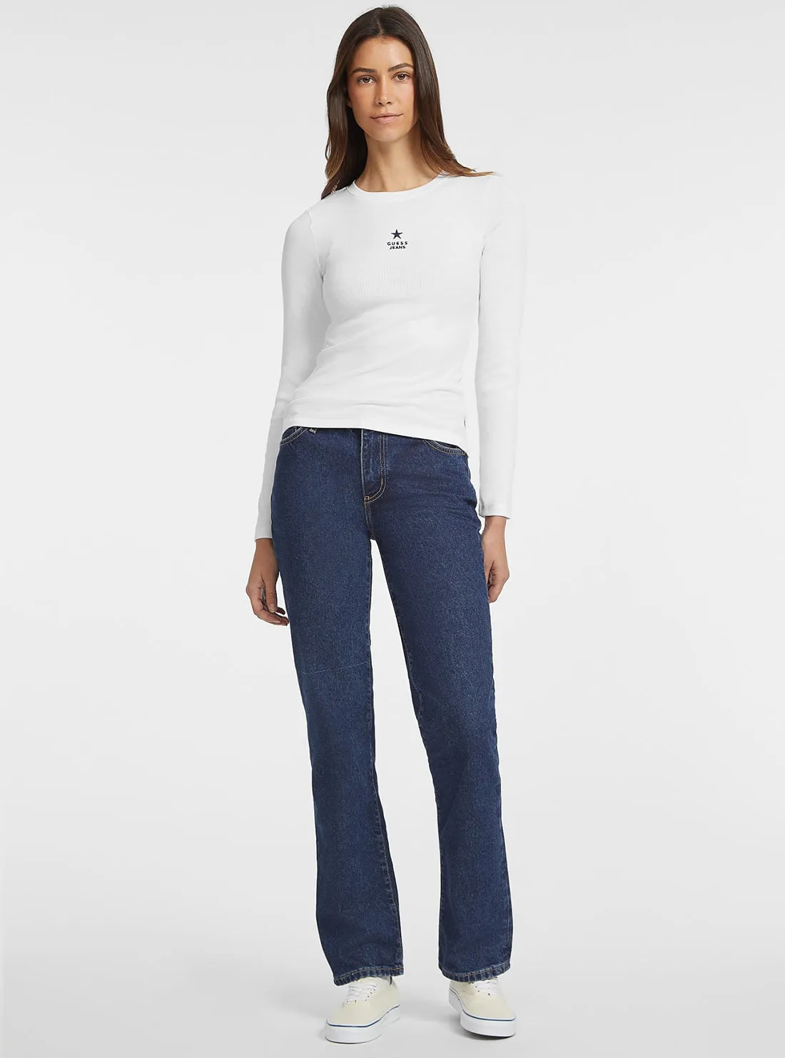 Guess Jeans White Long Sleeve Star T-Shirt