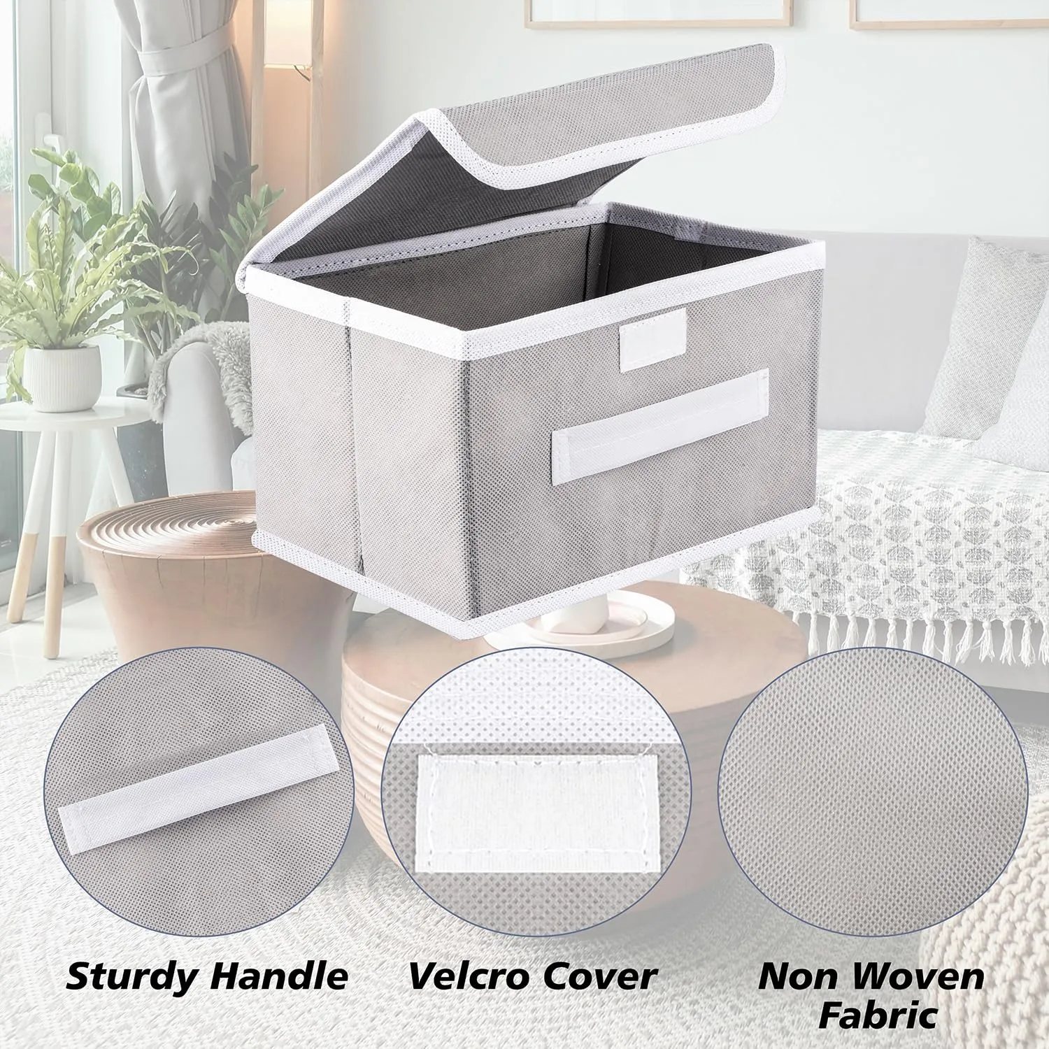 Heart Home Drawer Storage Box | Plain Dhakkan Storage Box | Non-Woven Clothes Organizer For Toys | Storage Box with Handle | Small | Pack of 2 | Gray