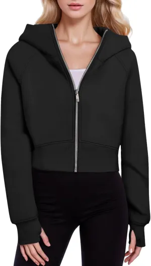 Hoodies for Women Trendy Zip up Cropped Sweatshirt Casual Hooded Y2k Tops Fleece Jackets Fall Winter Outfits Clothes
