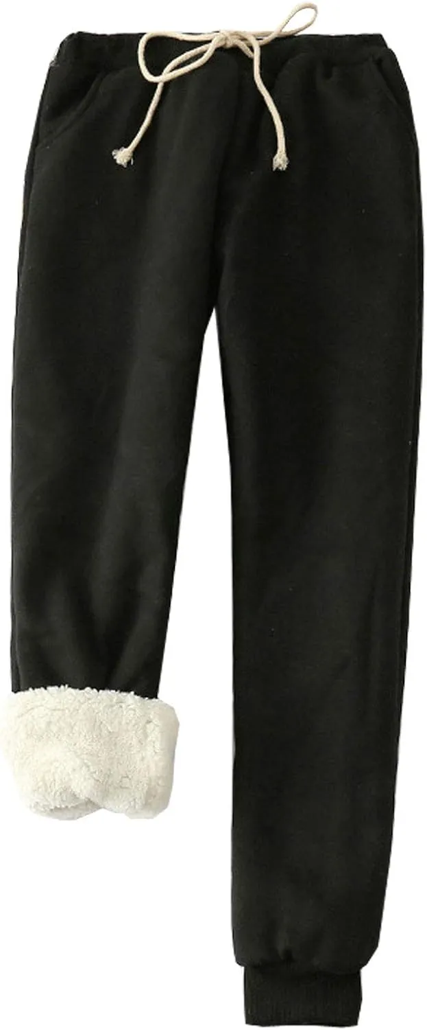 Kissonic Women's Warm Fleece Joggers Pants Athletic Track Sherpa Lined Sweatpants (Black, Small)