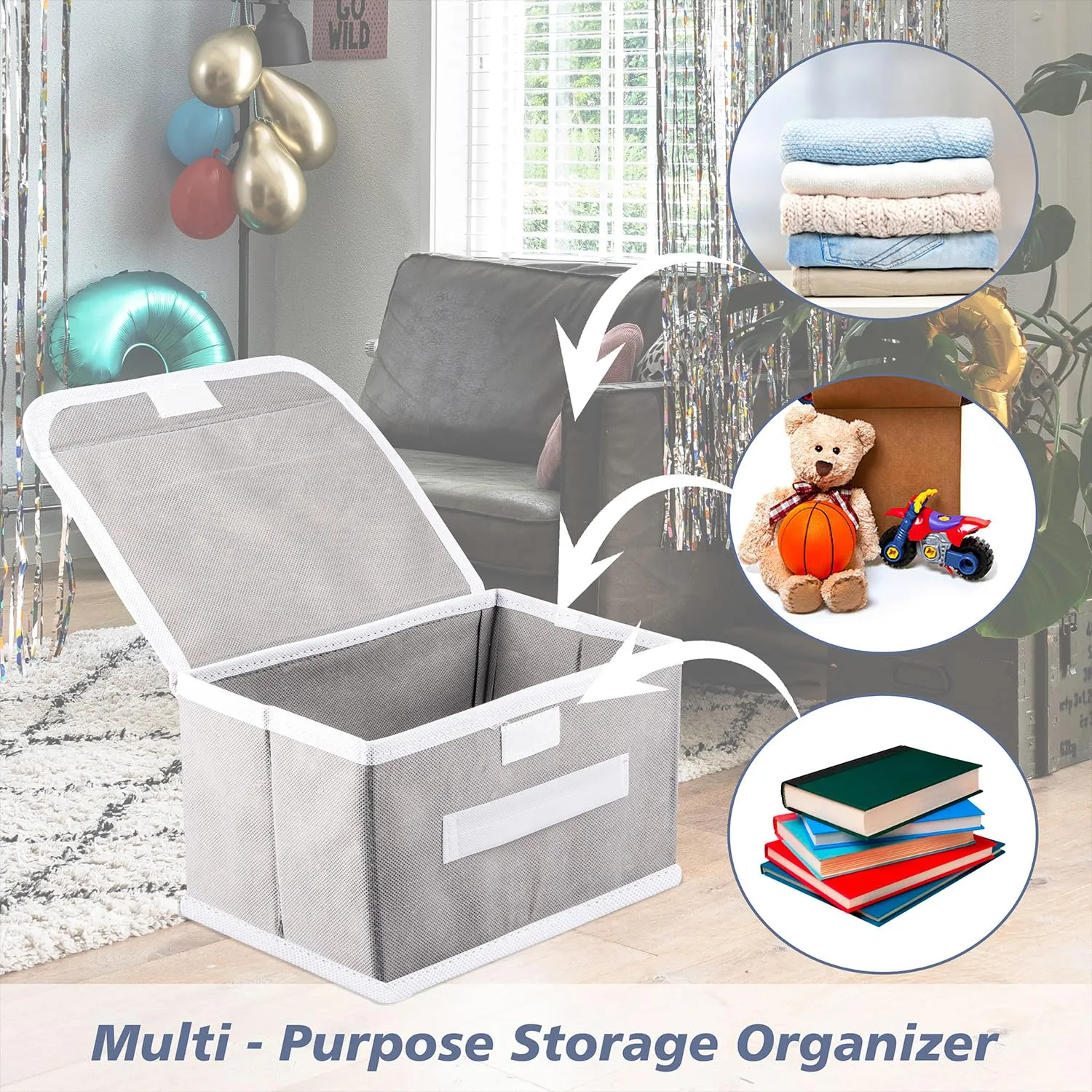 Kuber Industries Drawer Storage Box | Foldable Dhakkan Storage Box | Non-Woven Clothes Organizer | Storage Box with Handle | S | M | Pack of 2 | Gray
