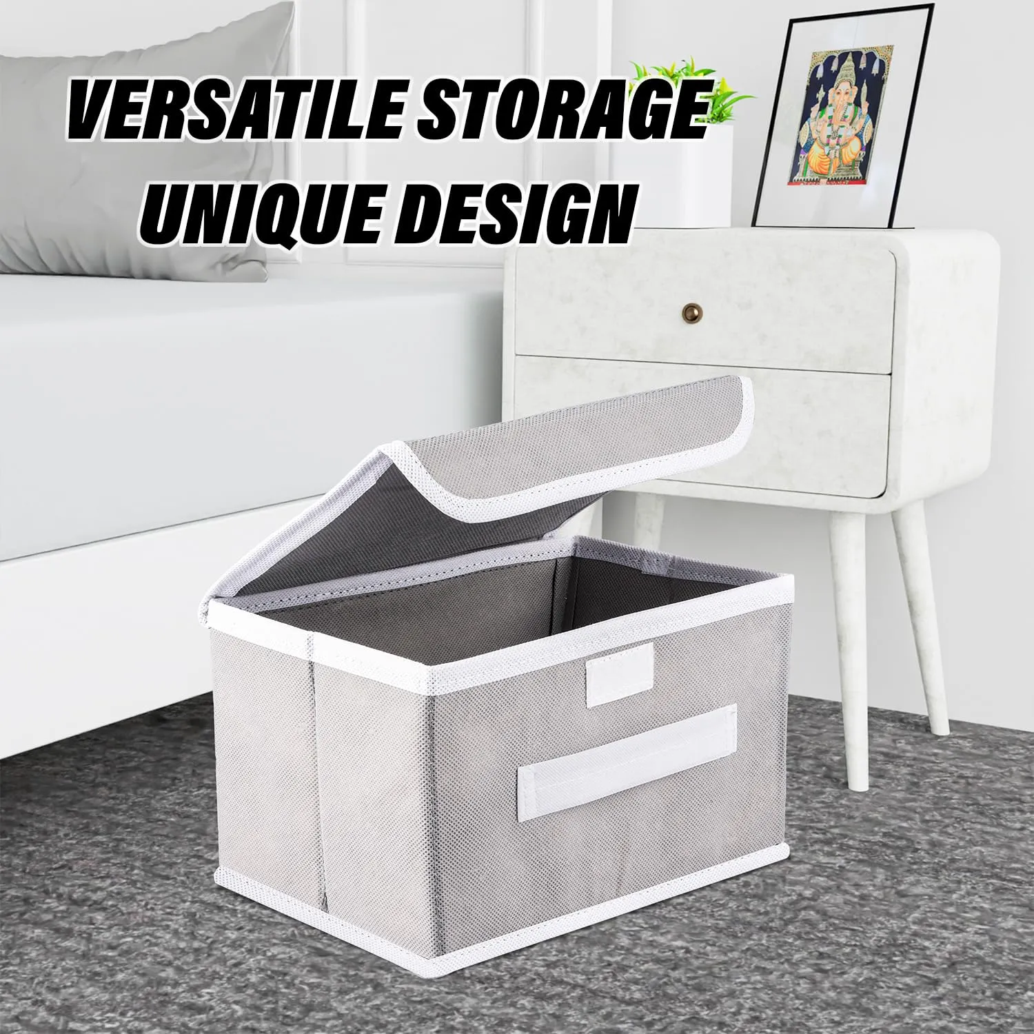 Kuber Industries Drawer Storage Box | Foldable Dhakkan Storage Box | Non-Woven Clothes Organizer | Storage Box with Handle | S | M | Pack of 2 | Gray