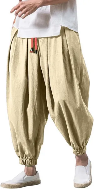 Mens Casual Pants Wide Leg Jogger Pants Plus Size Solid Comfort Trendy Drawstring Elastic Waist Trousers