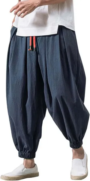 Mens Casual Pants Wide Leg Jogger Pants Plus Size Solid Comfort Trendy Drawstring Elastic Waist Trousers