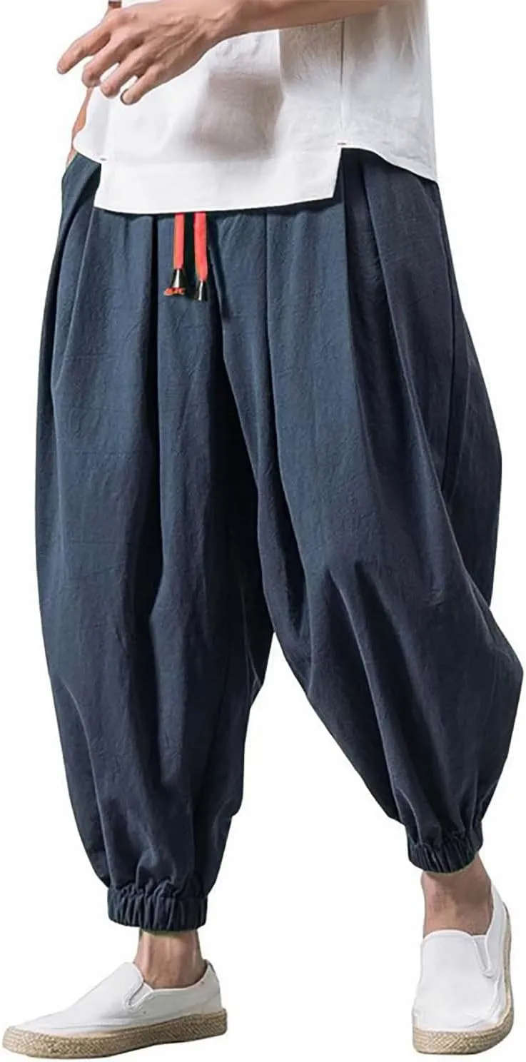 Mens Casual Pants Wide Leg Jogger Pants Plus Size Solid Comfort Trendy Drawstring Elastic Waist Trousers