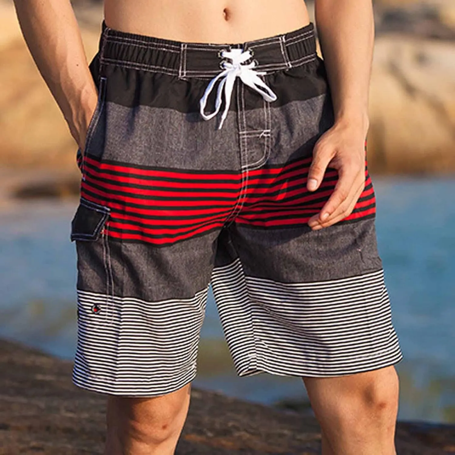 Mens Hawaiian Shorts Cotton Soft Fit Casual Shorts Fashion Beach Vacation Shorts Drawstring Elastic Waist Shorts