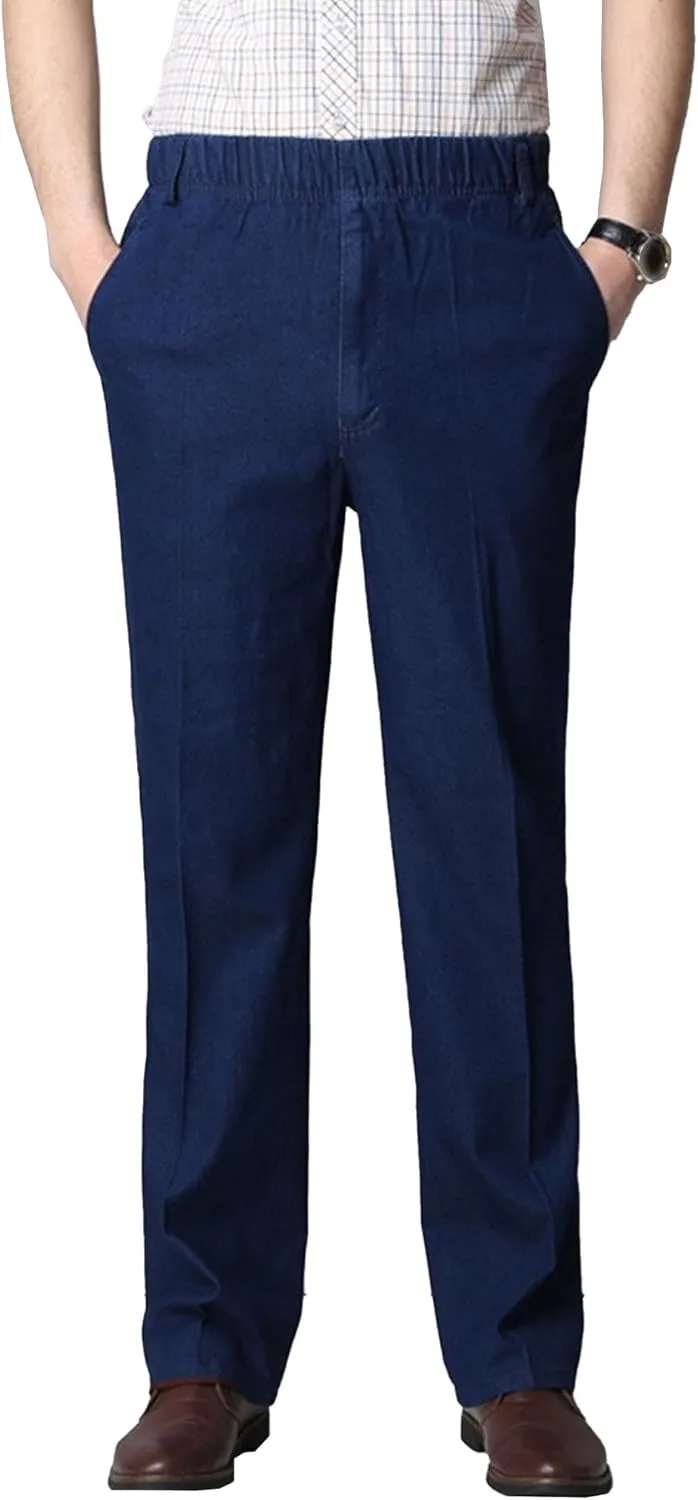 Men's Lightweight Elastic Waist Stretch Jeans Loose Fit Comfort Denim Pants Stylish Straight Spring Jeans Trouser