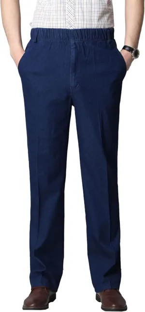 Men's Lightweight Elastic Waist Stretch Jeans Loose Fit Comfort Denim Pants Stylish Straight Spring Jeans Trouser