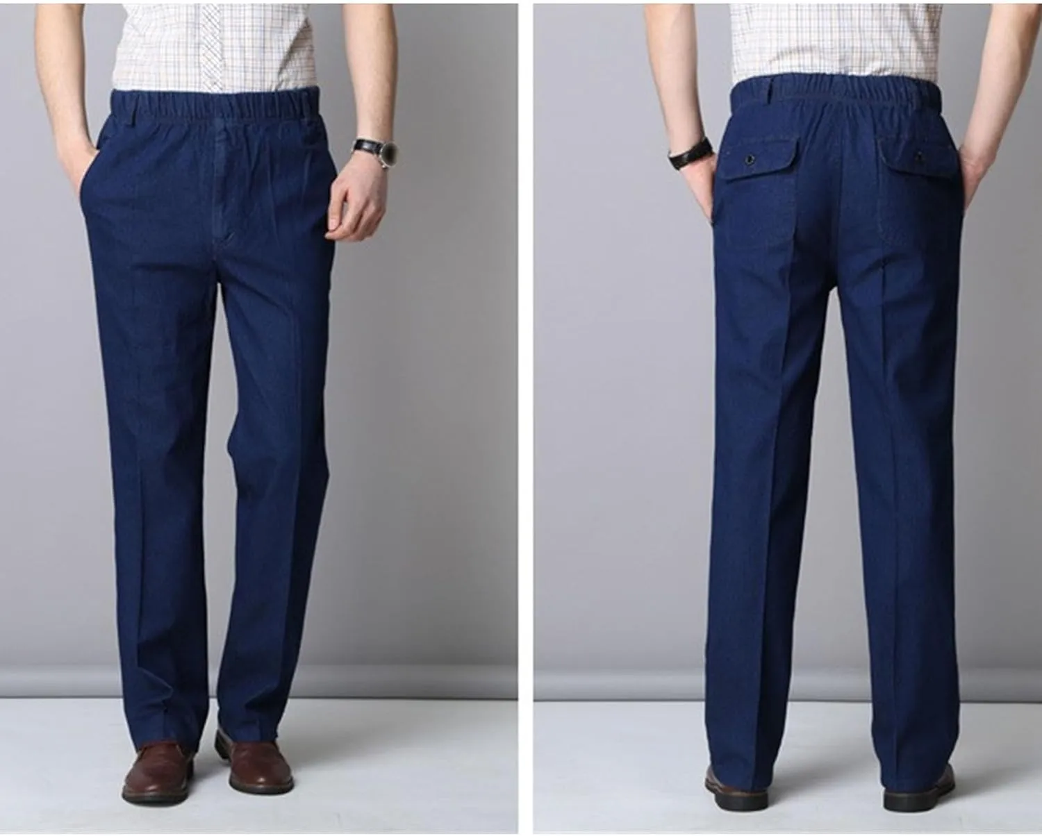 Men's Lightweight Elastic Waist Stretch Jeans Loose Fit Comfort Denim Pants Stylish Straight Spring Jeans Trouser