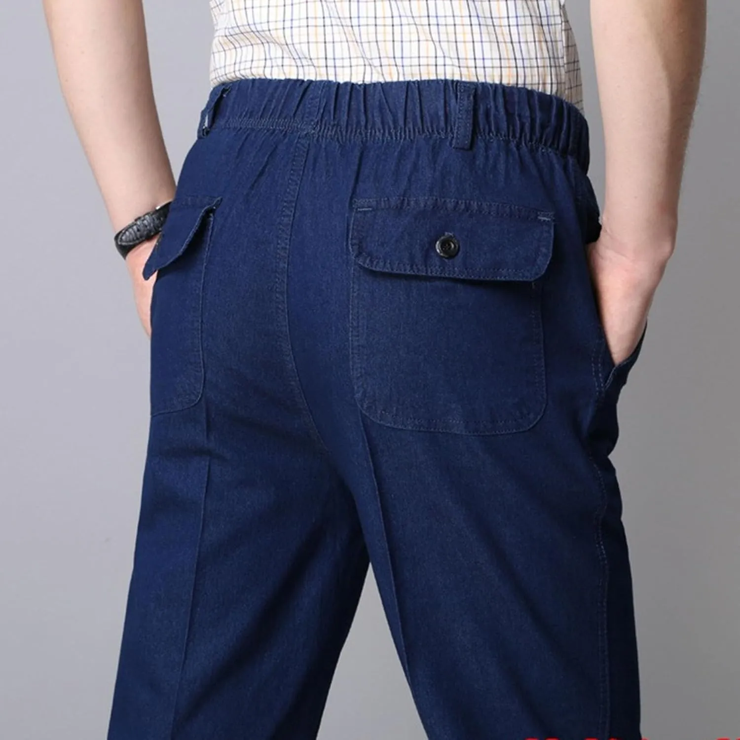 Men's Lightweight Elastic Waist Stretch Jeans Loose Fit Comfort Denim Pants Stylish Straight Spring Jeans Trouser