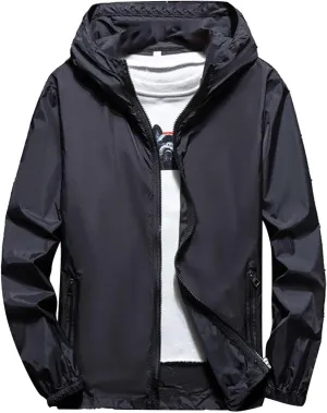 Mens Lightweight Waterproof Rain Jacket Fleece Lined Windproof Softshell Refleciton Coat Pocket with Zipper Windbreaker