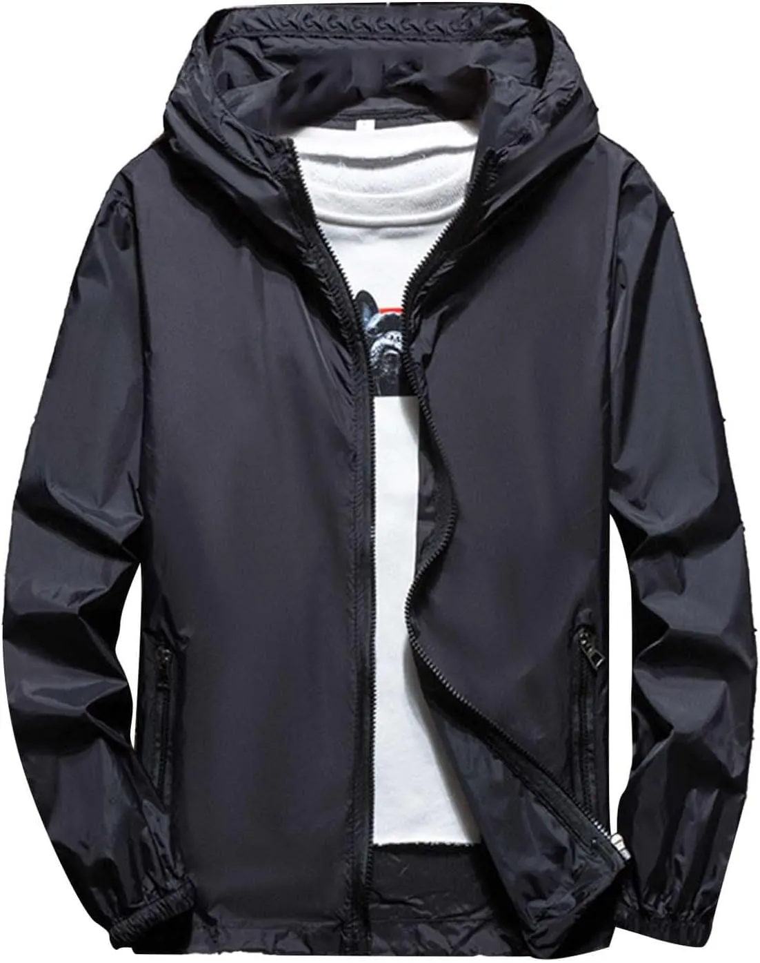 Mens Lightweight Waterproof Rain Jacket Fleece Lined Windproof Softshell Refleciton Coat Pocket with Zipper Windbreaker