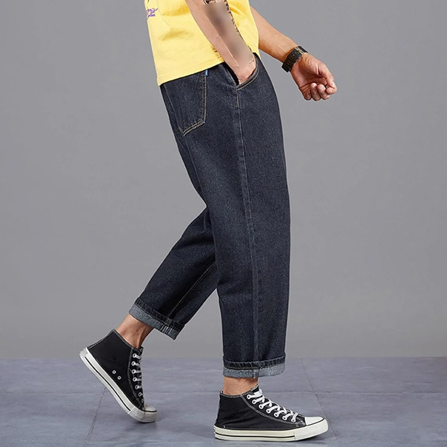 Men's Loose Fit Fashion Denim Pants Casual Washed Streetwear Jeans Straight Leg Biker Comfort Jeans