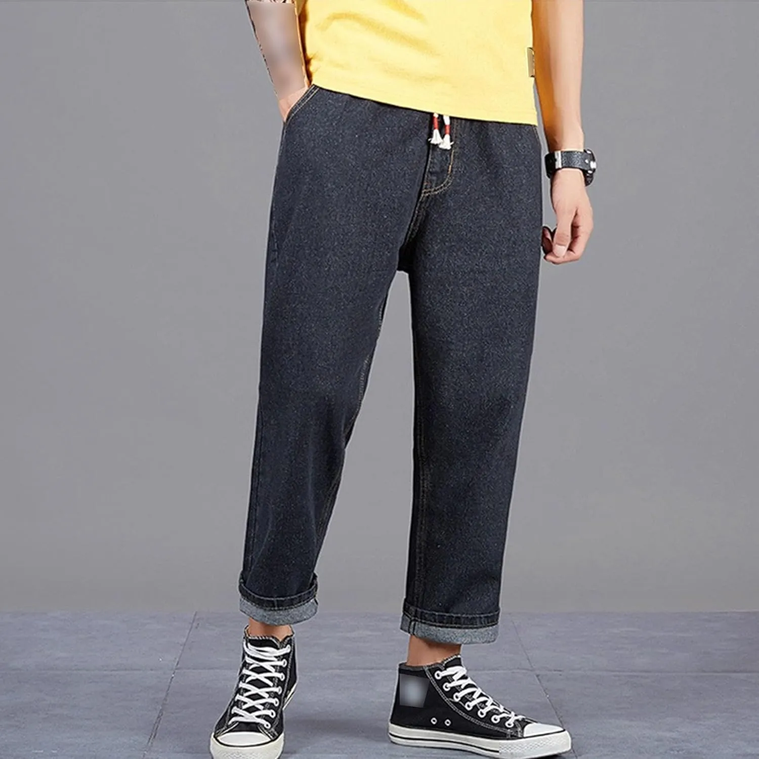 Men's Loose Fit Fashion Denim Pants Casual Washed Streetwear Jeans Straight Leg Biker Comfort Jeans