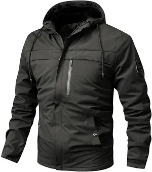 Mens Rain Jackets Zip Up Hooded Waterproof Windbreakers Loose Lightweight Coats Fashion Clothes with Pockets