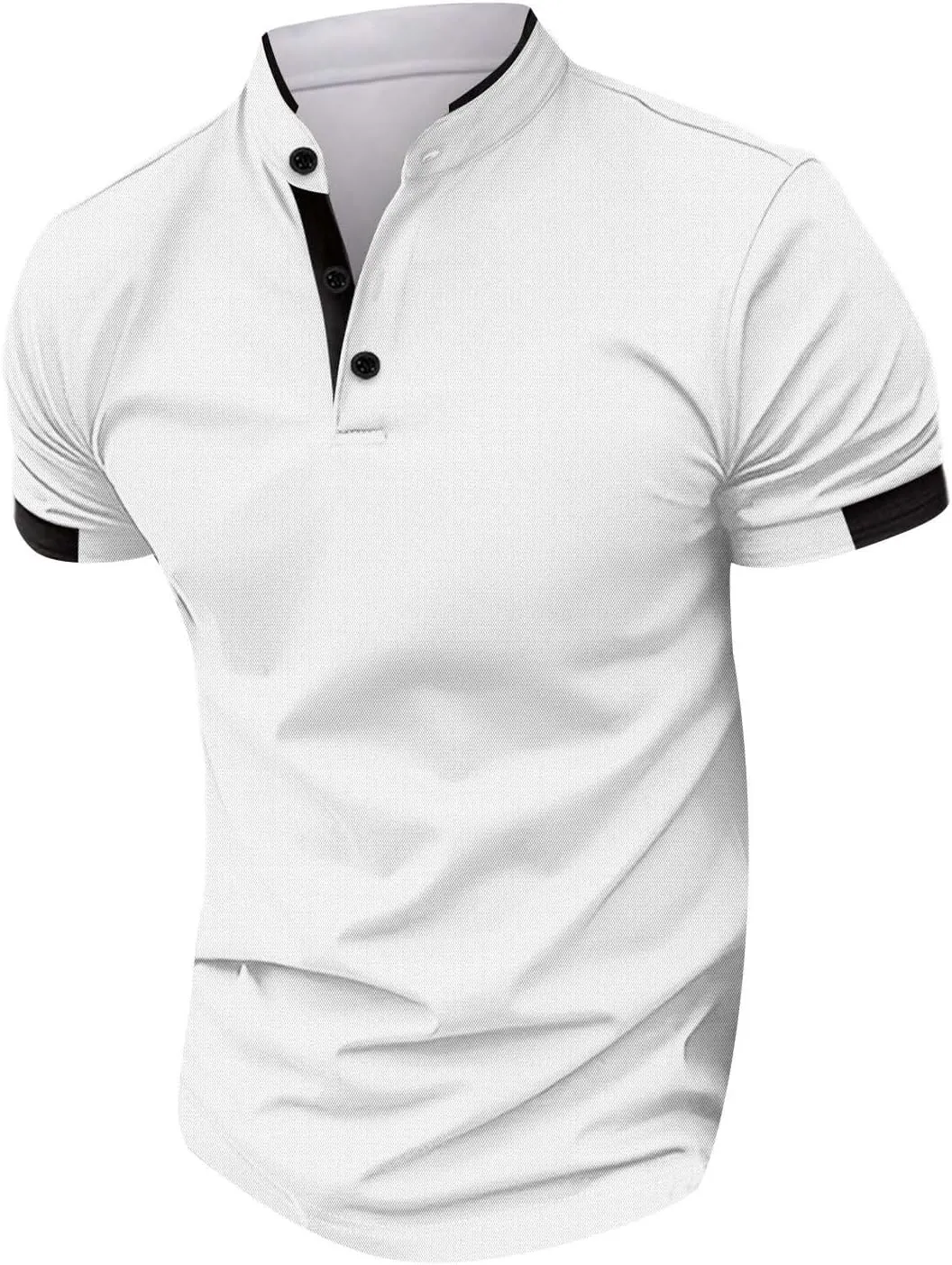 Mens Short Sleeve Polo Shirt Summer Casual Band Collar Tops Henley Shirts 2024 Fashion Classic Collarless Golf Shirts
