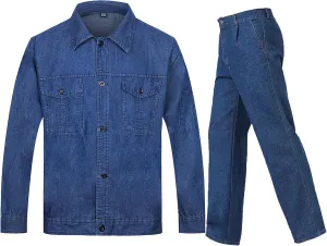 Men's Slim Fit with Jeans Denim Jacket Classic Casual Trucker Jackets Set Loose Fit Washed Workwear Jeans