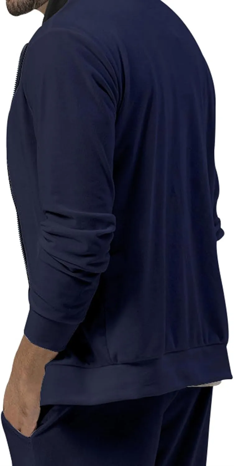 Mens Two Piece Sportswear Set, Stylish Solid Color Stand Collar Cotton Top and Matching Pants, for Fitness, Jogging