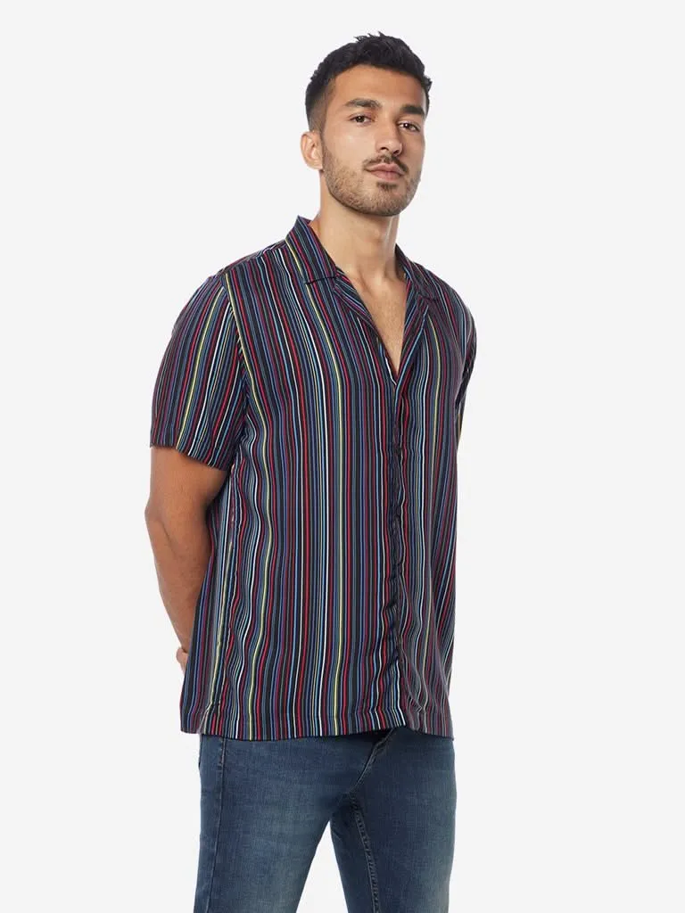 Nuon Black Striped Relaxed-Fit Shirt