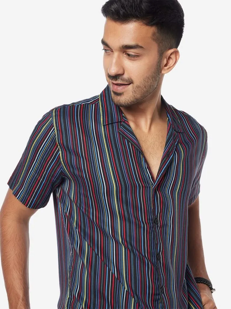 Nuon Black Striped Relaxed-Fit Shirt