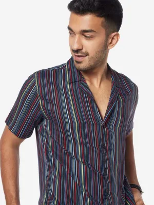 Nuon Black Striped Relaxed-Fit Shirt