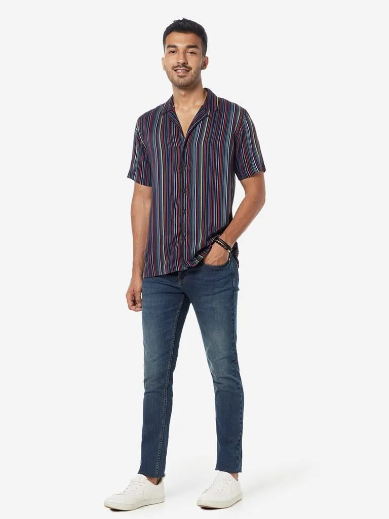 Nuon Black Striped Relaxed-Fit Shirt