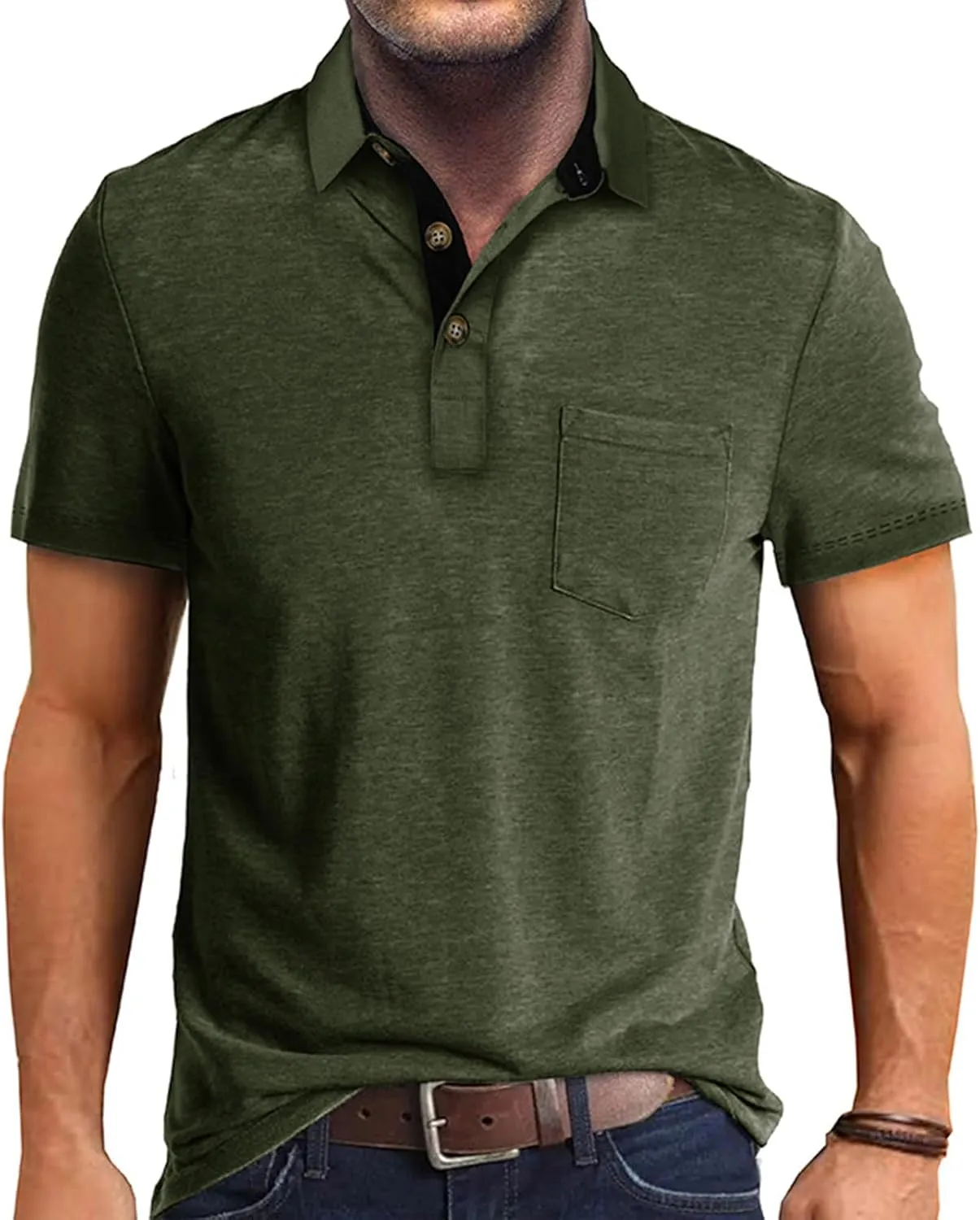SEGANUP Men's Fashion Polo Shirts Short Sleeve Casual Cotton Golf Shirts Moisture Wicking Polo Shirt with Pocket