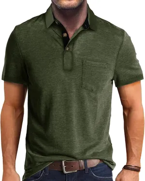 SEGANUP Men's Fashion Polo Shirts Short Sleeve Casual Cotton Golf Shirts Moisture Wicking Polo Shirt with Pocket