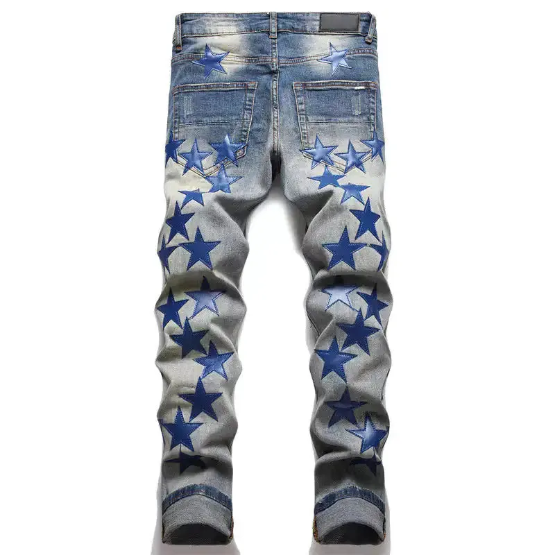 Stars Patched Men's Denim: Chic Style for Casual Daily Wear^