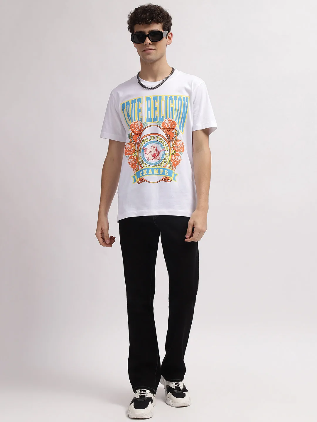 True Religion Men Black Straight Fit Mid-Rise Non Stretchable Jeans