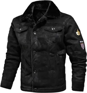Winter Coat For Men Faux Leather Bomber Jacket For Men Vintage Turn-Down Collar Sherpa Lined Coat Sport Jackets