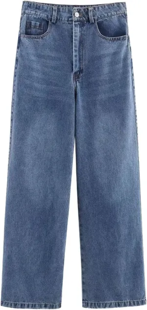 Women Fashion Wind Loose Jeans Chic Zipper Casual Pants Trousers High-Waisted Slimming Loose-Fit Jeans