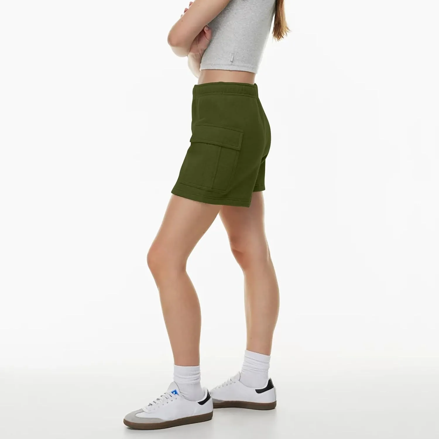 Women Sweat Shorts with Cargo Pockets Casual Summer Athletic Shorts High Waisted Running Shorts Comfy Lounge Shorts