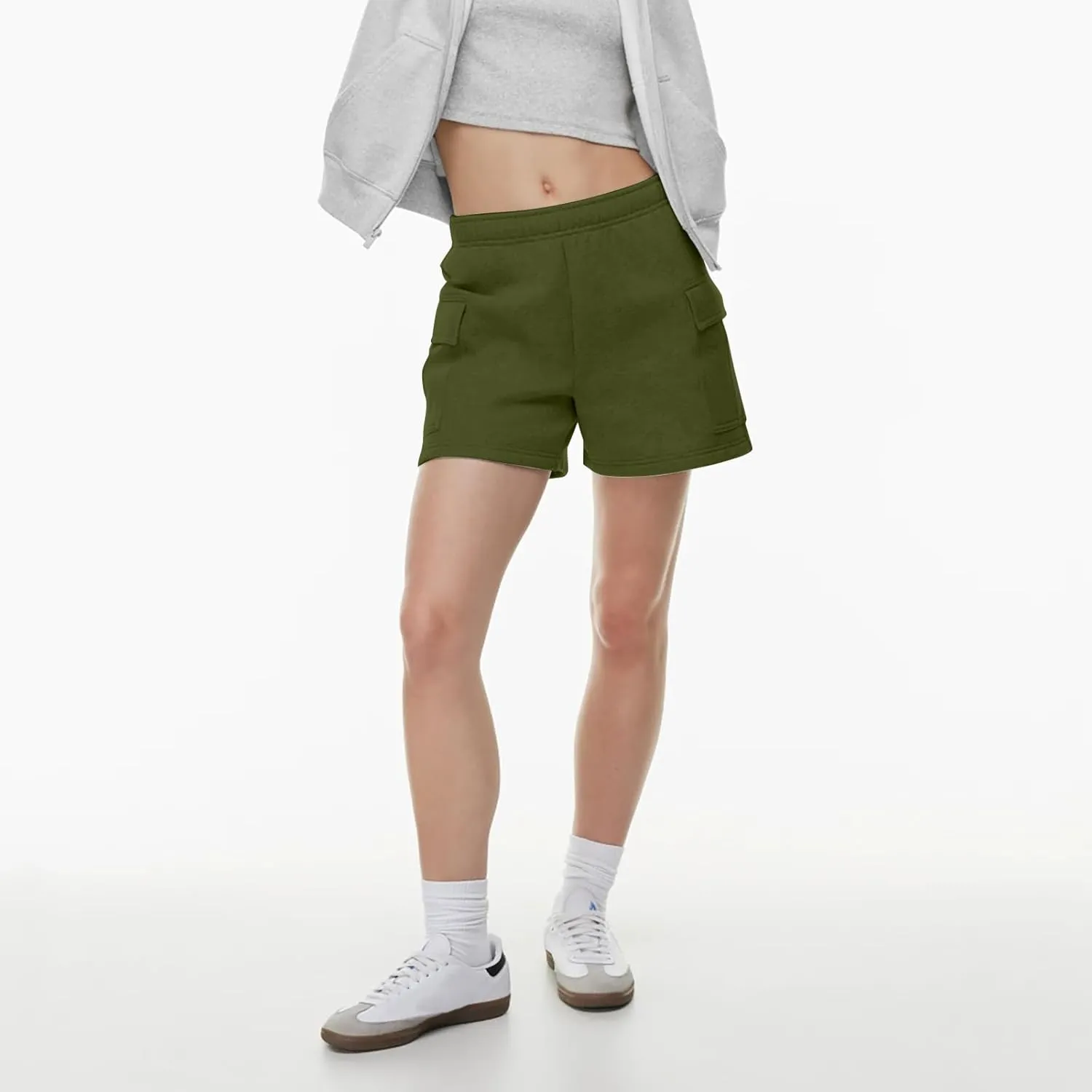 Women Sweat Shorts with Cargo Pockets Casual Summer Athletic Shorts High Waisted Running Shorts Comfy Lounge Shorts