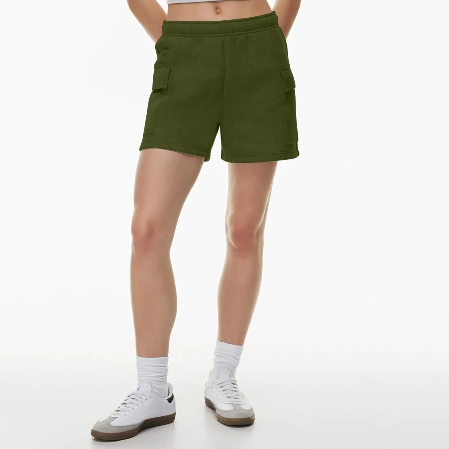 Women Sweat Shorts with Cargo Pockets Casual Summer Athletic Shorts High Waisted Running Shorts Comfy Lounge Shorts