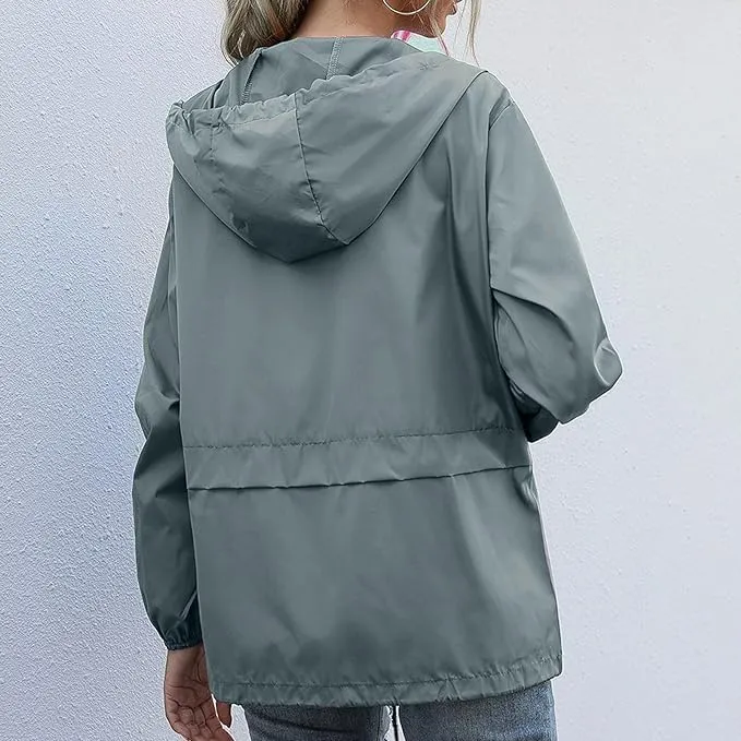 Women's Raincoat Spring Jackets Waterproof Raincoat Running Rain Jacket Adjustable Lightweight Windbreaker