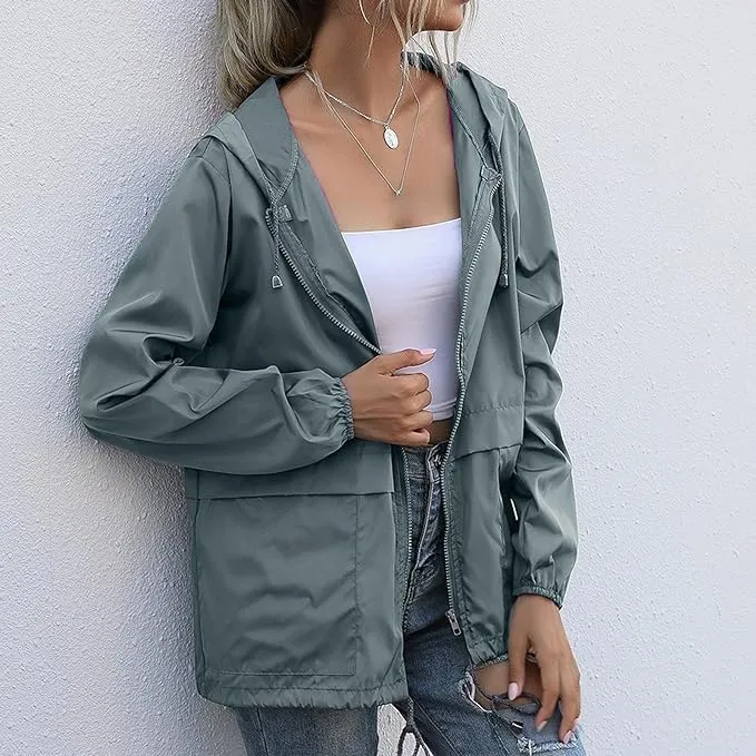 Women's Raincoat Spring Jackets Waterproof Raincoat Running Rain Jacket Adjustable Lightweight Windbreaker
