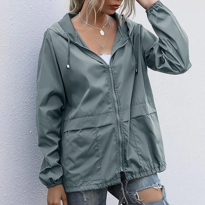 Women's Raincoat Spring Jackets Waterproof Raincoat Running Rain Jacket Adjustable Lightweight Windbreaker