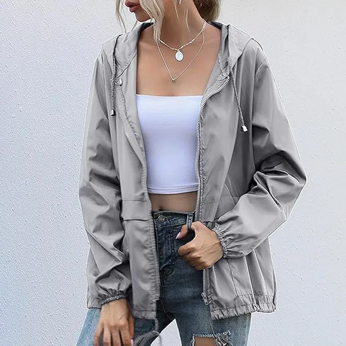 Women's Raincoat Spring Jackets Waterproof Raincoat Running Rain Jacket Adjustable Lightweight Windbreaker